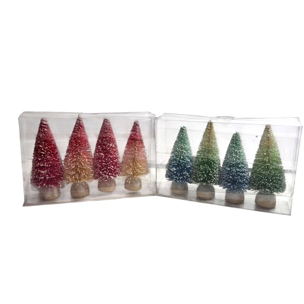 Ombre Glitter Embellished Bottle Brush Christmas Village Trees Set of 2 Boxes 8